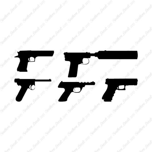 Set Of 5 Handguns Pistol Gun