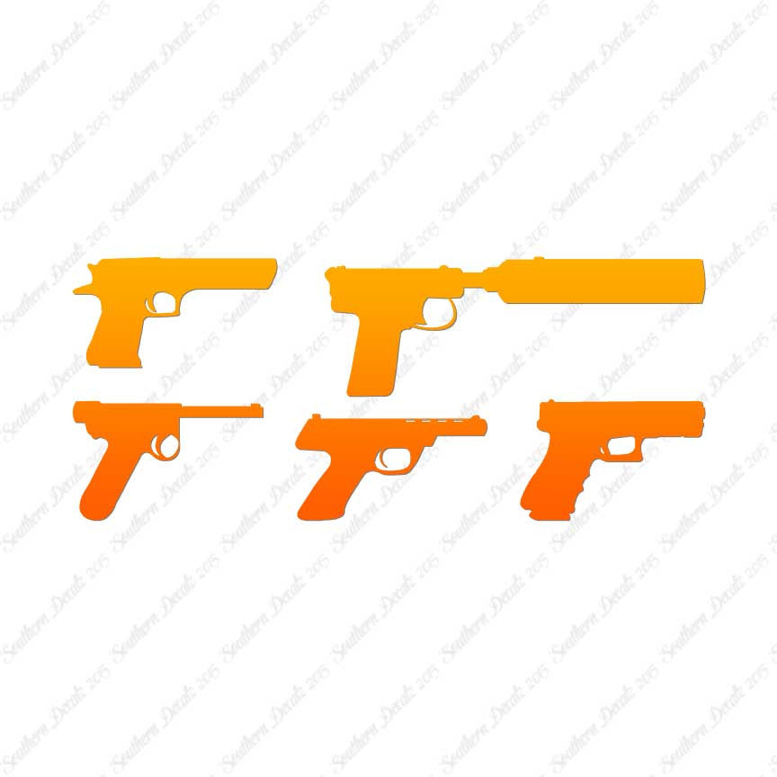 Set Of 5 Handguns Pistol Gun